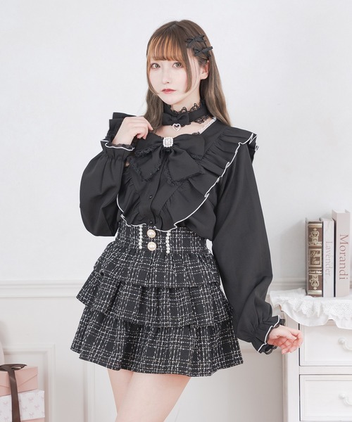 えり付き首輪(ブラウス 黒チェックリボン) Pal elfy ブラウス シャツ チョーカー付きリボンブラウス レディース