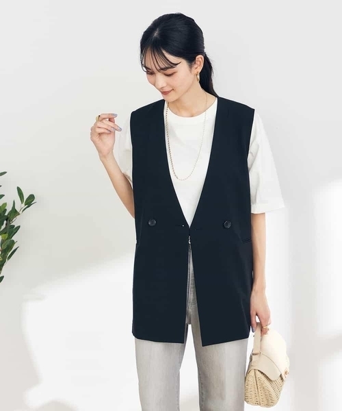 a.v.v（アー・ヴェ・ヴェ） ベスト ジレ ベルト付きノーカラージレ