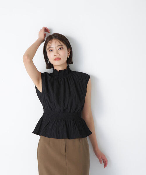 ブラウス シャツ シャーリングフリルネックブラウス レディース NATURAL BEAUTY BASIC ブラウス シャツ シャーリングフリル