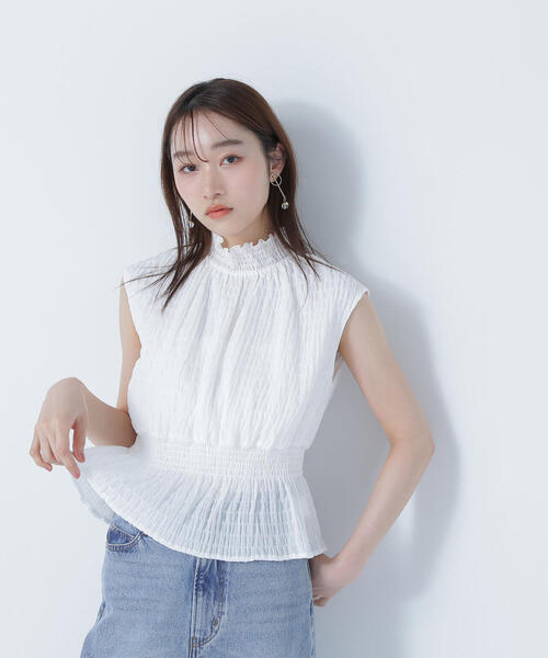 ブラウス シャツ シャーリングフリルネックブラウス レディース NATURAL BEAUTY BASIC ブラウス シャツ シャーリングフリル