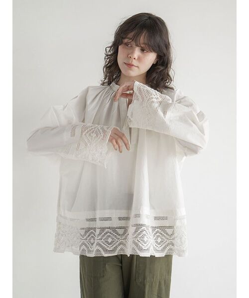 ブラウス シャツ Lace gather blouse レディース