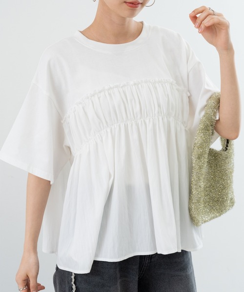 新品 タグ付き　ラエフ ＷＯＯＬＬＥＴ　レイヤード風チュニックカットソー la.f… - 新品 タグ付き ラエフ WOOLLET レイヤード風チュニック