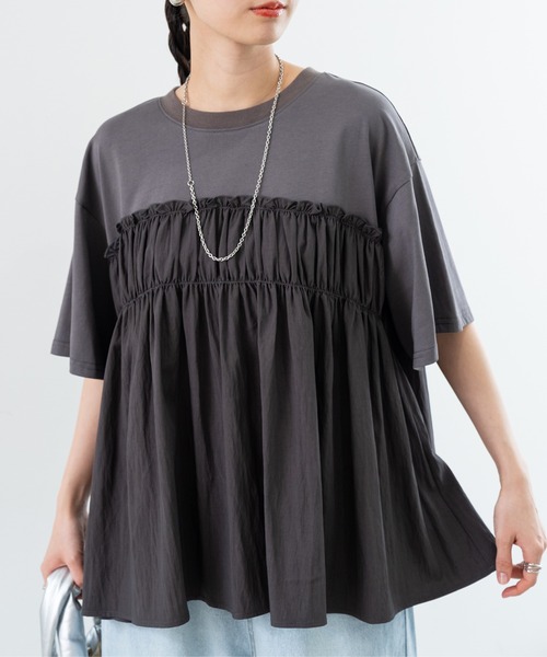 新品タグ未着 サブストリート レイヤード風シャツ×ボーダーカットソープルオーバー カットソー Tシャツ メンズ クルーネック 半袖 5分袖 フェイク