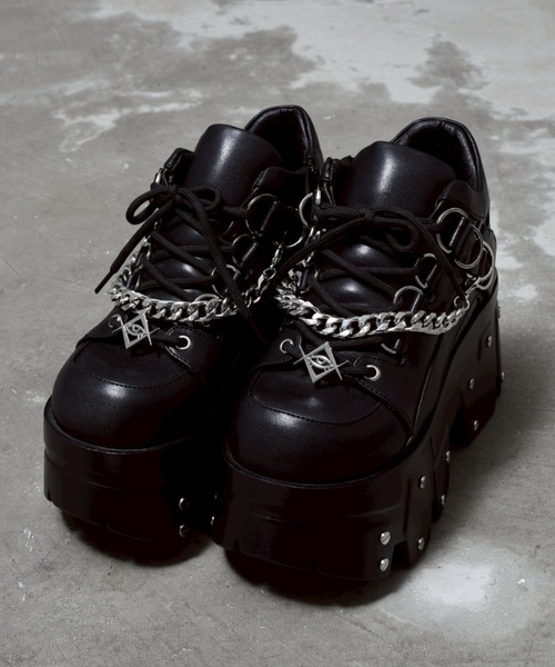 COQULE レディース 黒と白 プラットフォームシューズ Avignon platform_black | Chic Ribbon Detail Platform Sandals