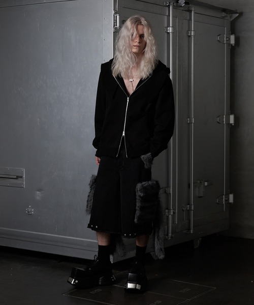 GRANCY ファーポケットデザインハーフデニムカーゴパンツ GRANCY】FurPocket Design Half Denim Cargo Pants / ファー