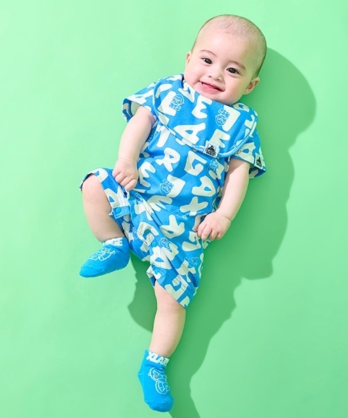 りらページ　ぱぺ服 XLARGE KIDS ベビー服 ロンパース 総柄ファニーゴリラショート