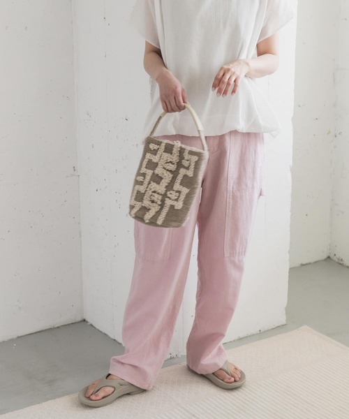 アーバンリサーチドアーズ　麻綿　製品染めペインターパンツ　カーキ URBAN RESEARCH DOORS パンツ 製品染めペインターパンツ