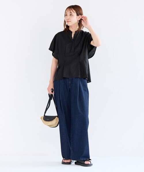 新品　アンフィーロ　デニムライト　タックワイドパンツ　インディゴ　Mサイズ UVカット/遮熱】UNFILO DENIM LIGHT タックワイドパンツ（デニム