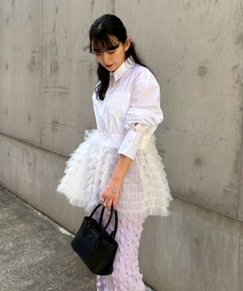HONEY MI HONEY チュールシャツtulle peplum shirt HONEY MI HONEY｜チュールペプラムシャツ｜ふんわりチュールで魅せる