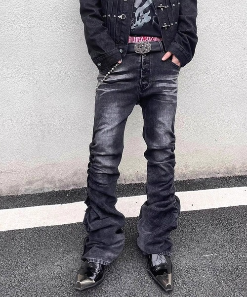 FreeZone ジーンズ Y2Kギャザー フレアシルエットヴィンテージデニム