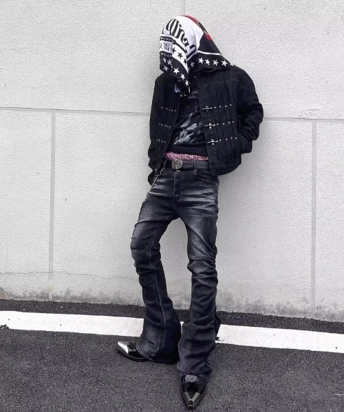 SKULL FLIGHT 裾ジップ　レザー　 フレアデニム　Y2K ギミック SKULL FLIGHT 裾ジップ レザー フレアデニム Y2K ギミック SKULL