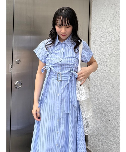 jouetie ギャザーリボンシャツワンピース jouetie ワンピース 「再入荷」ギャザーリボンロングシャツ