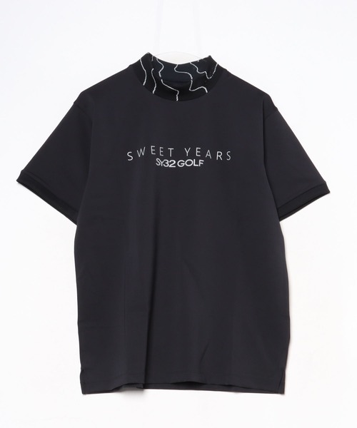 SY32 黒のラウンドネックシャツ SY32 by SWEET YEARS 60SUPIMA COTTON COOL BUTTON SHIRTS