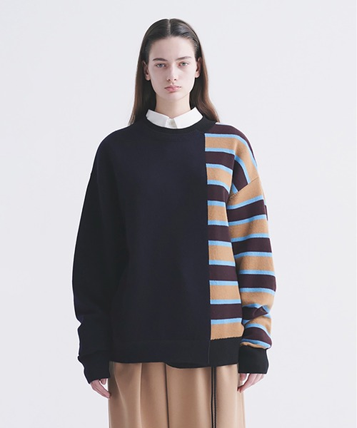 CULLNI（クルニ） セーター ニット Asymmetrical Border Layerd Rib