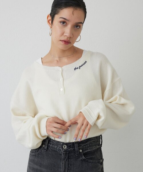 THE PAUSE ニット セーター 「THE PAUSE」ヘンリーネック刺繍プル