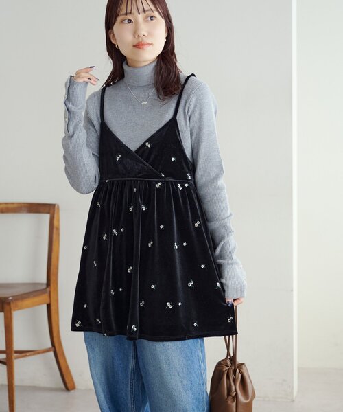 Discoat チュニック ベロア刺繍カシュクールキャミチュニック
