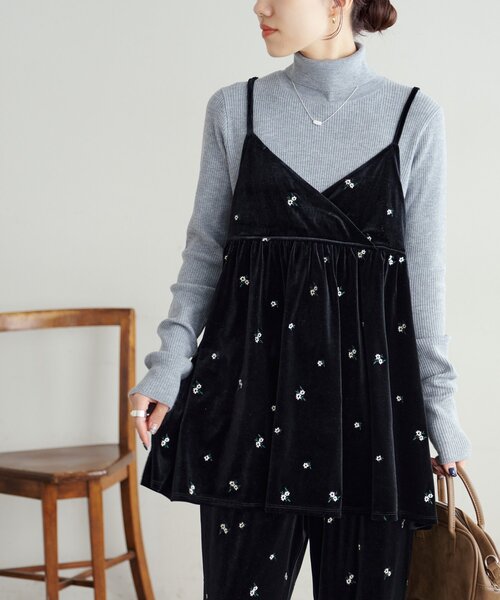 Discoat（ディスコート） チュニック ベロア刺繍カシュクールキャミ