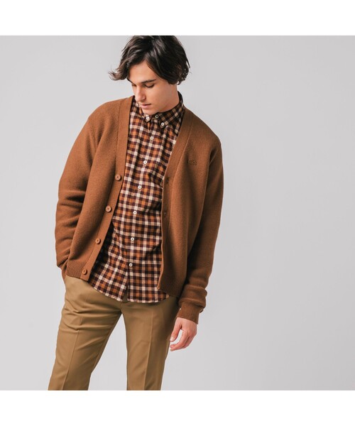LACOSTE」 ニットカーディガン 2 モスグリーン メンズ 80s USA製 IZOD 