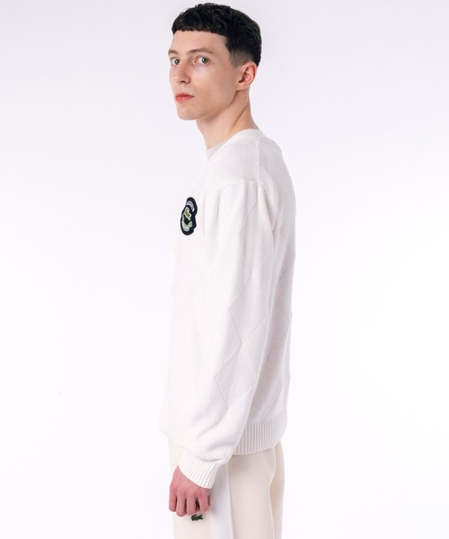 LACOSTE」 ニットカーディガン 4 オフホワイト メンズ 中古】LACOSTE 