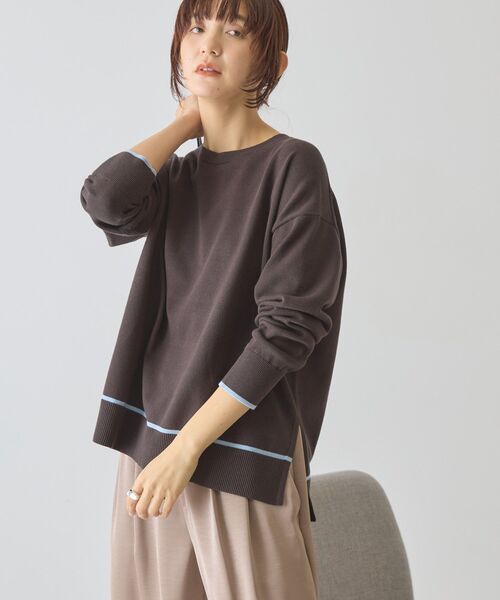 ヨリyori バイカラークルーネックニット38グレー30800円極美品 AMERICAN HOLIC（アメリカンホリック） ニット セーター バイカラー
