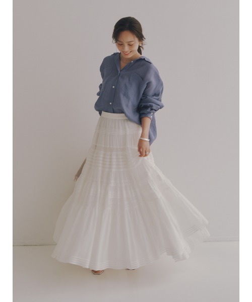 スカート レースパネルティアードスカートの画像