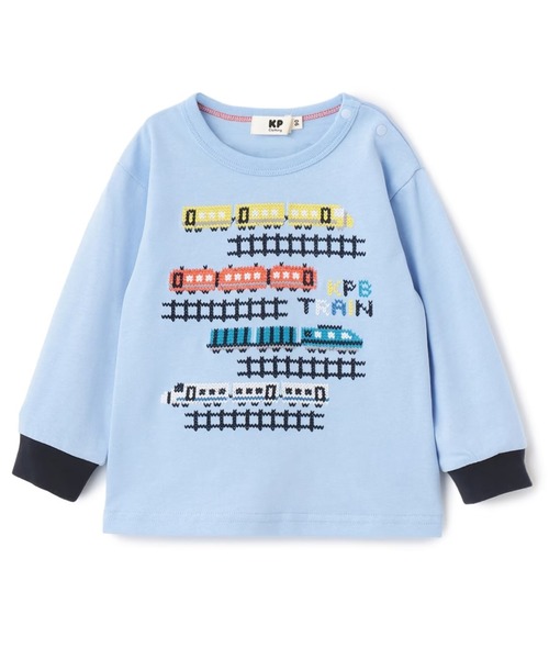 KP BOY（ケーピーボーイ） tシャツ 電車柄クロス刺しゅう 長袖Tシャツ