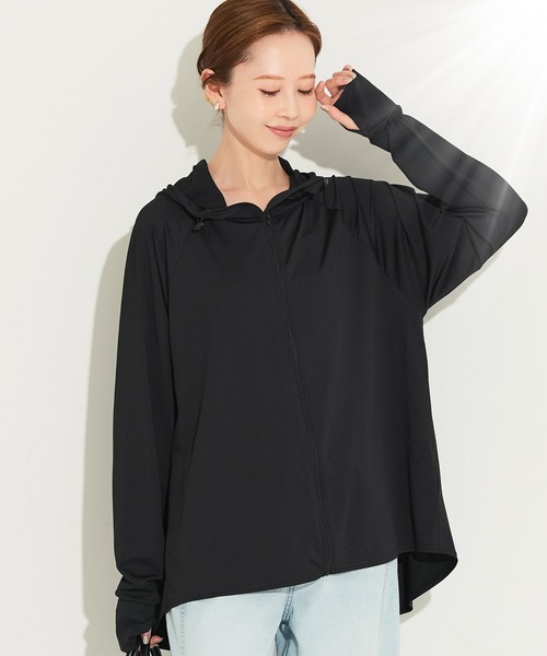 『yori』 撥水　バックギャザー　パーカー　ブラック UVカットバックギャザーパーカー レディース メール便不可【田中里奈様