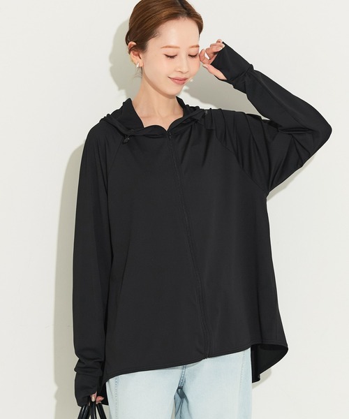 『yori』 撥水　バックギャザー　パーカー　ブラック UVカットバックギャザーパーカー レディース メール便不可【田中里奈様