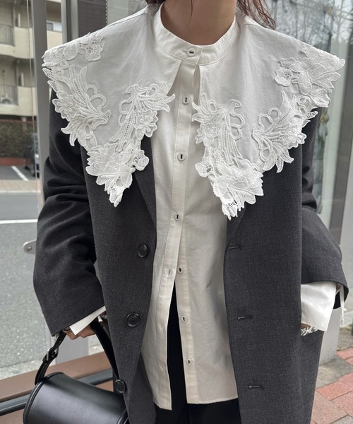 WILLFULLY（ウィルフリー） ブラウス シャツ motif lace big collar SH 