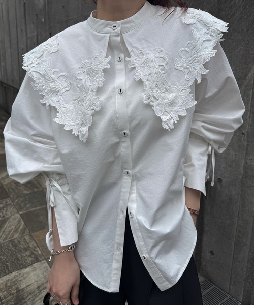 WILLFULLY（ウィルフリー） ブラウス シャツ motif lace big collar SH 