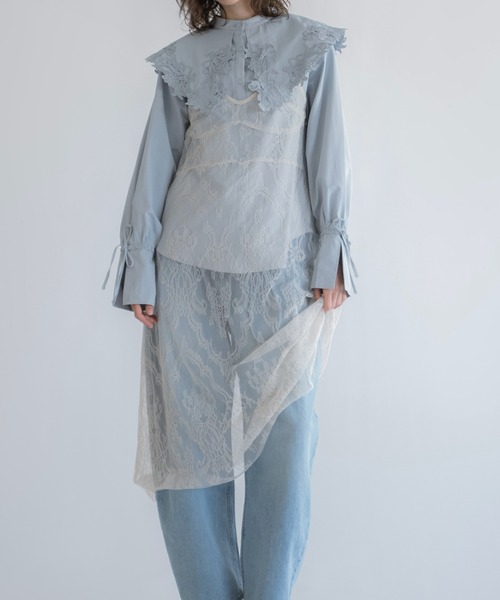 WILLFULLY（ウィルフリー） ブラウス シャツ motif lace big collar SH 