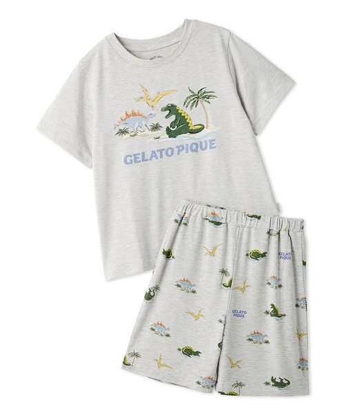 パジャマ 「JUNIOR」「接触冷感」スリーピングダイナソーTシャツ＆柄ショートパンツセット キッズ 子供の画像