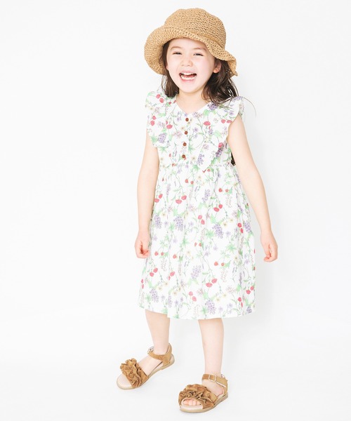 ワンピース ボタニカル柄フリルワンピース