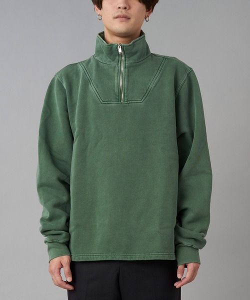 LES TIEN レスティエン 裏起毛 フルジップパーカースウェット グリーン LES TIEN（レスティエン） LES TIEN HALF ZIP YACHT PULLO (CF-1035-PD