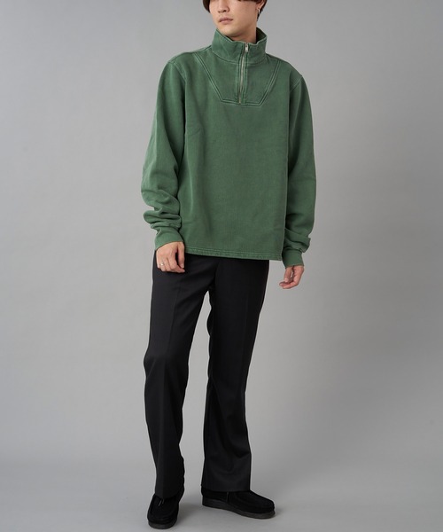 LES TIEN レスティエン 裏起毛 フルジップパーカースウェット グリーン LES TIEN（レスティエン） LES TIEN HALF ZIP YACHT PULLO (CF-1035-PD