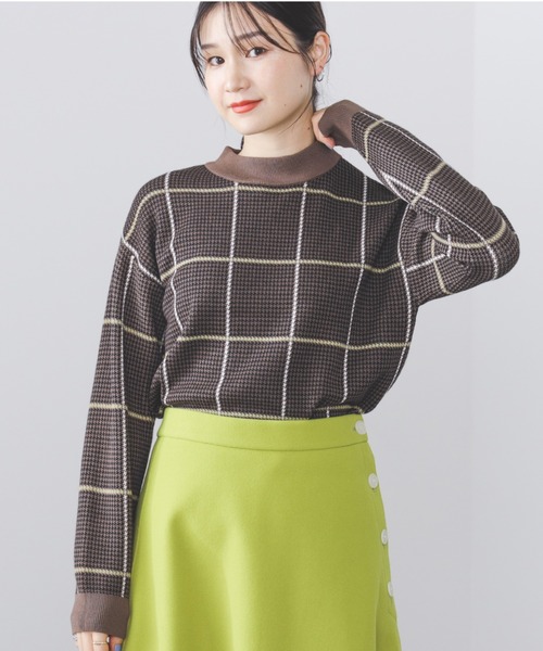 ニット セーター BEAMS HEART / ハイネック チェック プルオーバー レディース BEAMS HEART ニット セーター / ハイネック チェック プル