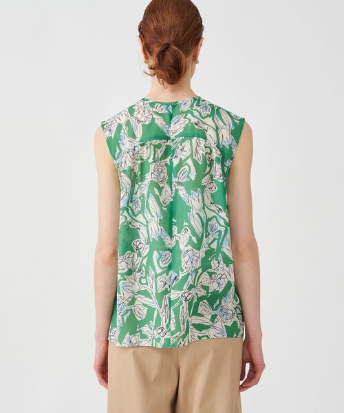 ブラウス シャツ ツルペンフラワープリント フレアタックブラウス レディース