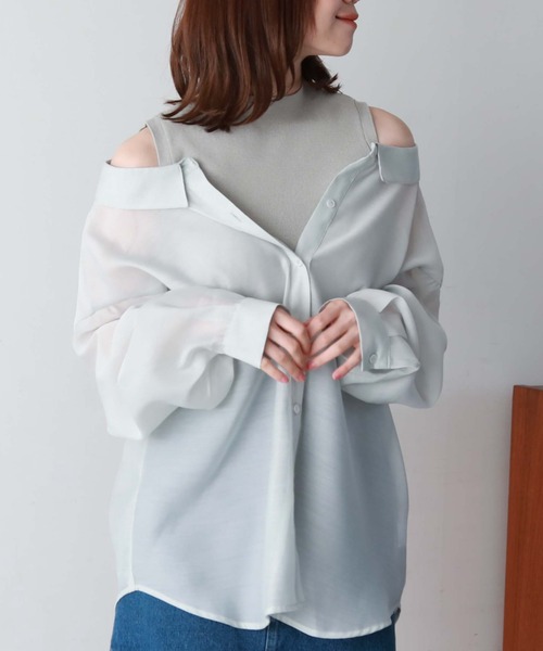美品♡アドーア近年モデル22SSシアーレイヤードブラウス2wayリネン混シャツg 美品♡アドーア近年モデル22SSシアーレイヤードブラウス2way