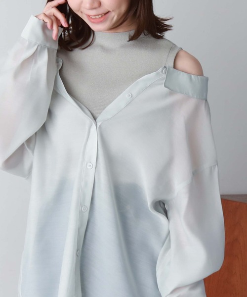 美品♡アドーア近年モデル22SSシアーレイヤードブラウス2wayリネン混シャツg AMBIDEX Store ○クライミングキャットプリント 開襟ブラウス(F