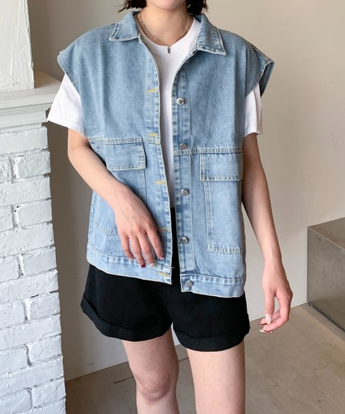 ベスト ジレ ダメージデザインビッグシルエットデニムベスト レディース メンズ NEOS（KOKUYO） ベスト ジレ 「neos -addictive design-」ビッグ