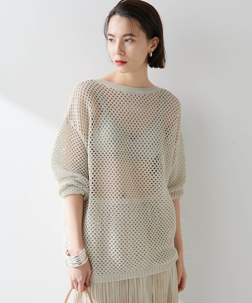 Whim Gazette 2way アイレットメッシュニット ライトベージュ Whim Gazette ニット 2WAYアイレットメッシュニット レディース
