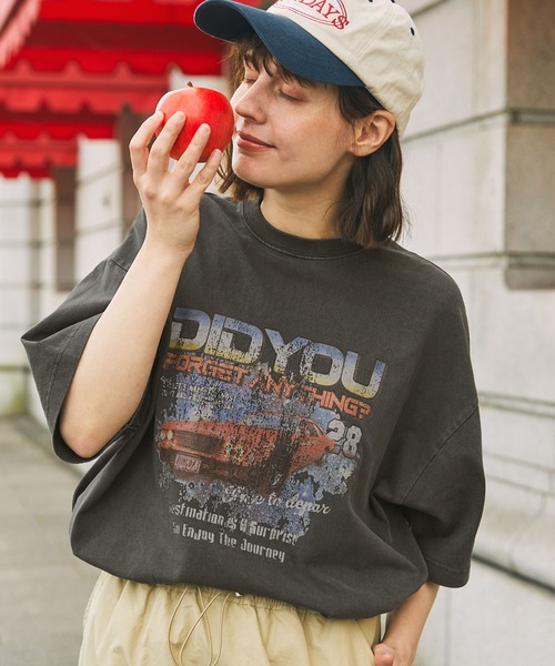 tシャツ ピグメントヴィンテージライクロゴBIG Tシャツ レディース tシャツ ヴィンテージライクピグメントビック半袖Tシャツ