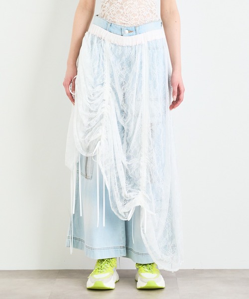 スカート ANNA SUI NYC ボタニカルモチーフレースドロストドレープ