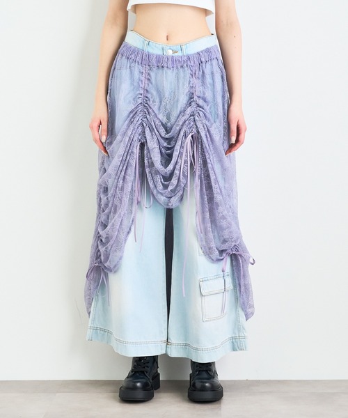 スカート ANNA SUI NYC ボタニカルモチーフレースドロストドレープ