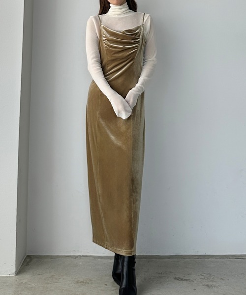 Louere（ルエレ） ワンピース ベロアドレープタイトキャミワンピース