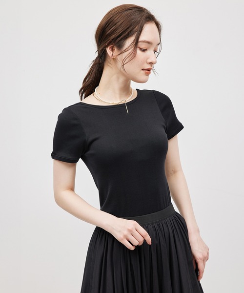 コットンシルク丸胴フライスカップ付き半袖カットソー ROPE' tシャツ コットンシルク丸胴フライスカップ付き半袖