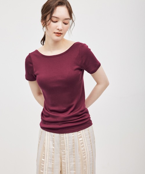 tシャツ コットンシルク丸胴フライスカップ付き半袖カットソー レディース ROPE' tシャツ コットンシルク丸胴フライスカップ付き半袖