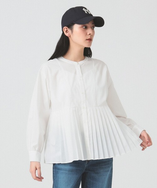 ブラウス シャツ プリーツ キリカエ クルーネック シャツ「洗える」 レディース