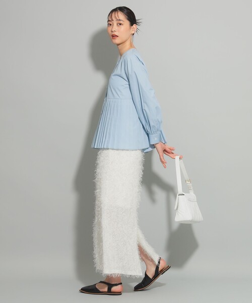 ブラウス シャツ プリーツ キリカエ クルーネック シャツ「洗える」 レディース Ray BEAMS ブラウス シャツ プリーツ キリカエ クルーネック