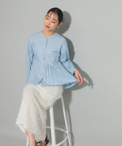 ブラウス シャツ プリーツ キリカエ バンドカラー シャツ 「洗える」 レディース Ray BEAMS ブラウス シャツ プリーツ キリカエ バンドカラー
